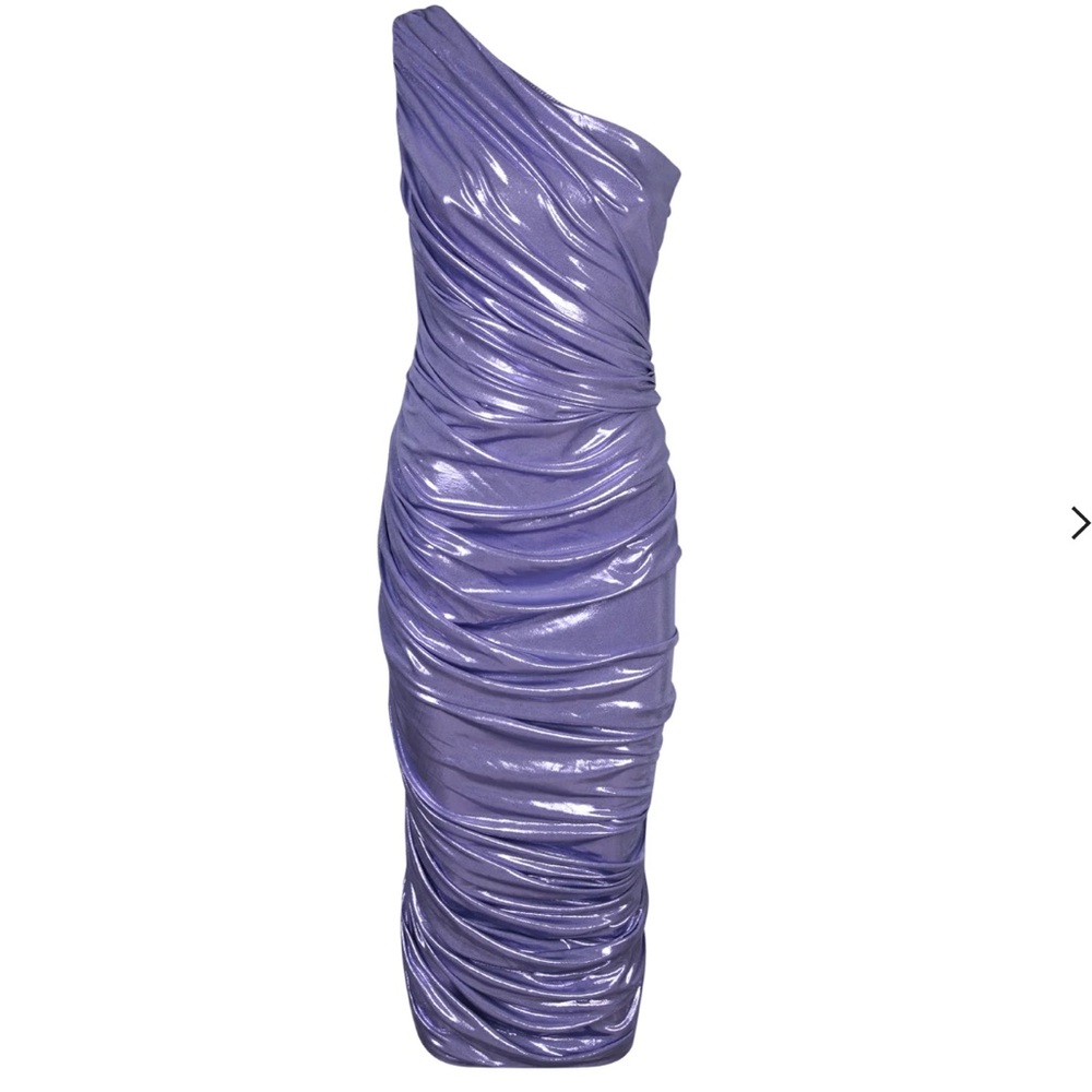 Norma Kamali Lilac One-Shoulder Ruched Gown